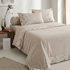 Premium 4-Piece Double Bed Sheet Set - Textured Verse Neutral