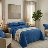 3-Piece Quilted Bedspread Set- Blue