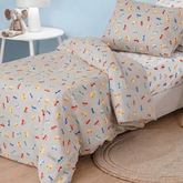 3 Pcs Kids' Premium Single Bed Sheet Set - Vintage Mini Motors (Ash Grey)