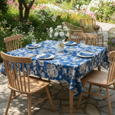 Blue Elegance Blossom Printed Table Cover