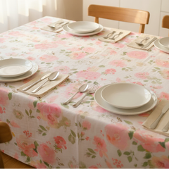 Printed Cotton Table Cover-Pink Peony Bloom