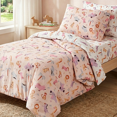 Kids' Soft Pink Jungle Animals Bed Sheet Set