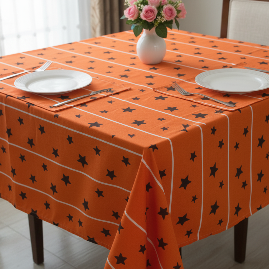 Printed Cotton Table Cover-Stellar Orange