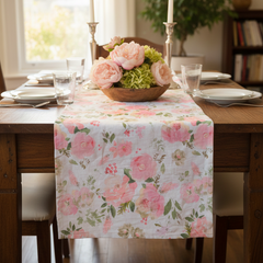 Printed Table Runner - Pink Peony Bloom