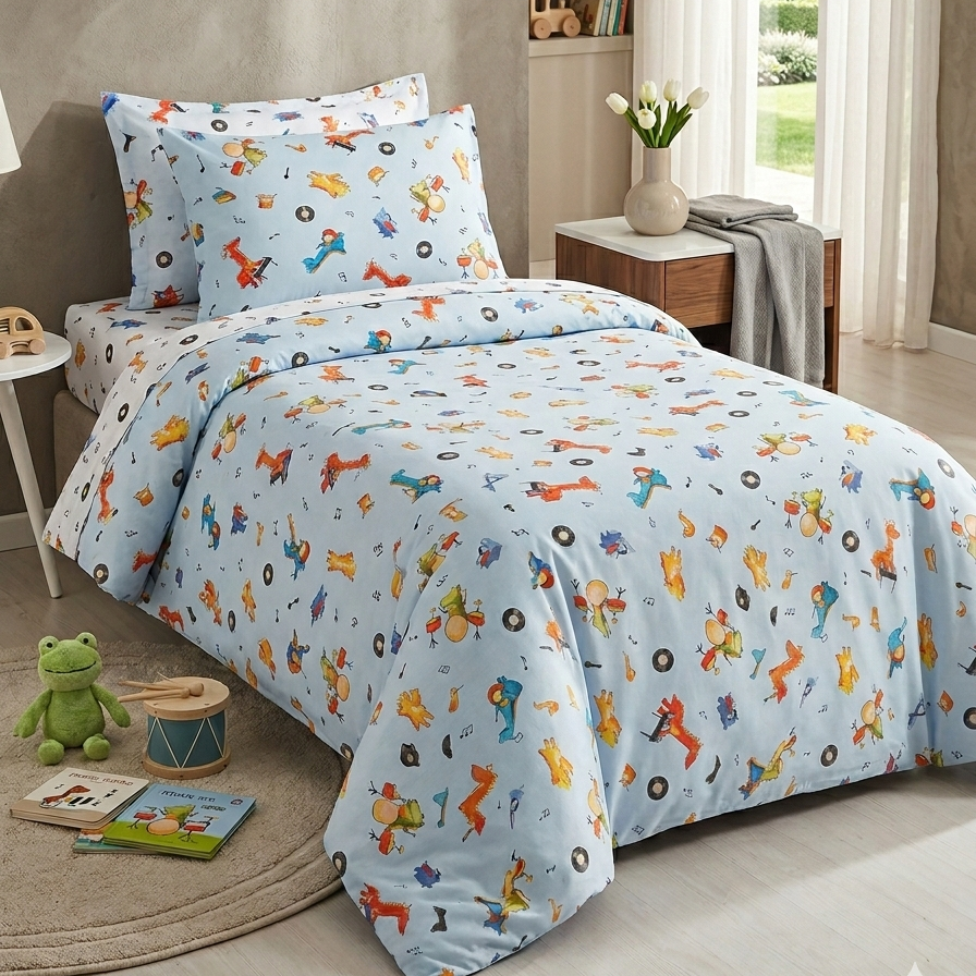 3 Pcs Kids' Premium Single Bed Sheet Set - Animated Musical Rhythms