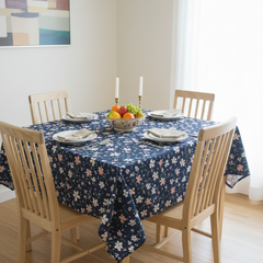 Printed Cotton Table Cover-Soft Navy Floral