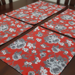Printed Cotton Duck Table Mats – Red Elegance Blossom