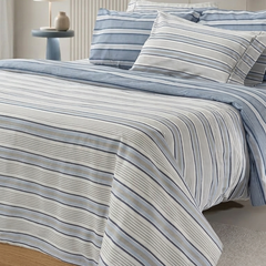 Premium 4-Piece Double Bed Sheet Set - Nordic Blue Stripes