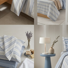 Premium 4-Piece Double Bed Sheet Set - Nordic Blue Stripes