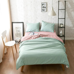 Plain Dyed Reversible Cotton Duvet Cover Set - Pink & Light Green