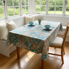 Printed Cotton Duck Table Cover-Aqua Blossom