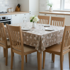 Printed Cotton Duck Table Cover-Neutral Beige Hydrangea Pattern