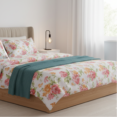 Double Cotton Bed Sheet - Rose Vintage Floral Garden