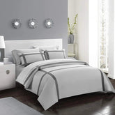 Silver With Grey Stripe Cotton Satin Duvet Cover Set