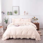 Vintage Boho Pom-Fringe Ruffled Cotton Duvet Cover Set-Ivory