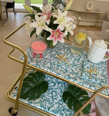 Waterproof Tea Trolley 9 Pcs Set - Teal Green Leaves