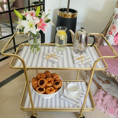 Waterproof Tea Trolley 9 Pcs Set - Ticking Stripe Grey