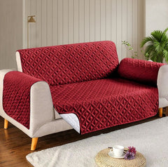 Microfiber Quilted Sofa Cover - Maroon