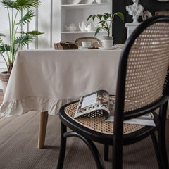 Flounce Stitching Cotton Table Covers-Dove White