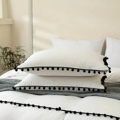 Vintage Boho PomPom Tassels Cotton Duvet Cover Set - White