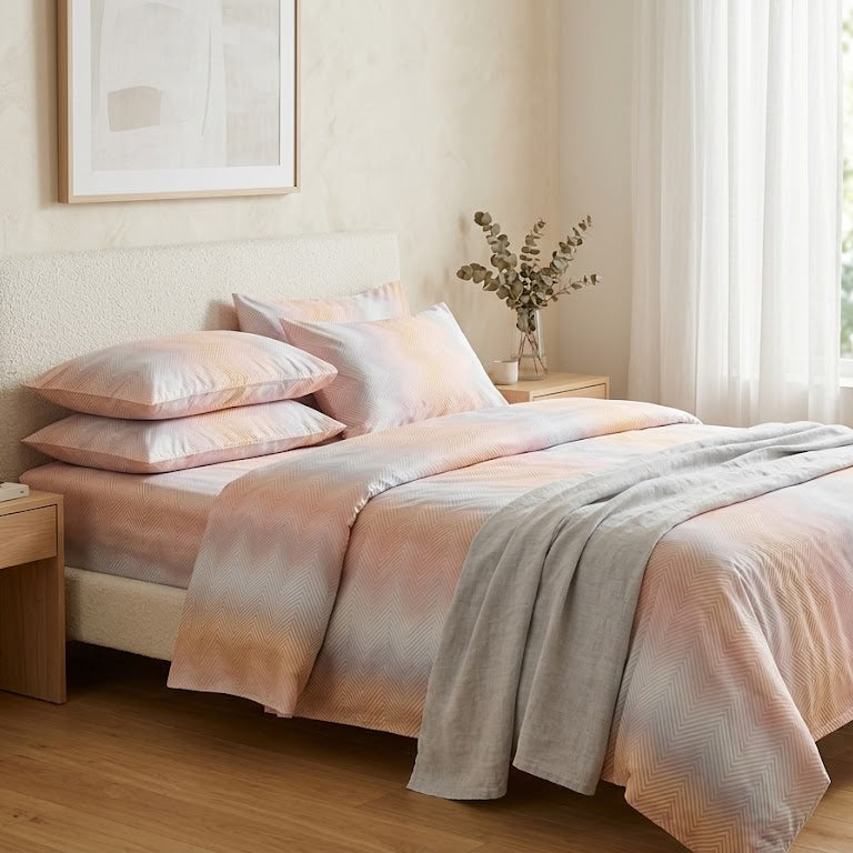 Double Cotton Satin Bed Sheet - Zigzag Blush
