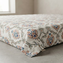 Double Cotton Bed Sheet - Ivory Garden