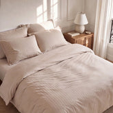 Satin Elegance Stripe Duvet Cover Set - Warm Beige