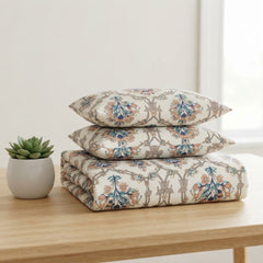 Printed Cotton Fitted Sheet Set-Ivory Garden