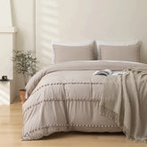 Vintage Boho PomPom Tassels Cotton Duvet Cover Set - Beige