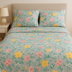 Double Cotton Bed Sheet - Sage Meadow Floral
