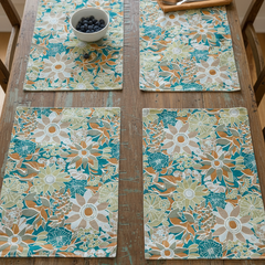 Printed Cotton Duck Table Mats - Aqua Blue Blossom