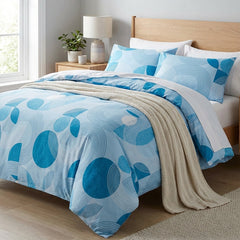 Double Cotton Bed Sheet - Blue Geometric Curves