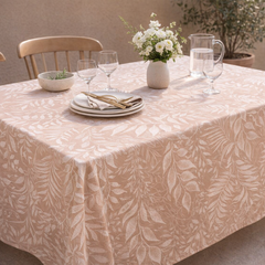 Printed Cotton Table Cover-Allover Botanical Leaf - Warm Mocha