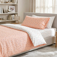 3 Pcs Kids' Premium Single Bed Sheet Set - Dreamy Hearts (Peach)