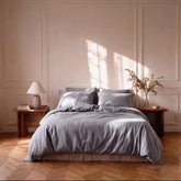 Satin Elegance Stripe Duvet Cover Set - Grey Mist