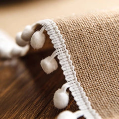 Jute Table Runner Pom-Pom Ball Fringe Trim