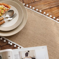 Jute Table Runner Pom-Pom Ball Fringe Trim