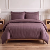 Satin Elegance Stripe Duvet Cover Set - Brown Cocoa