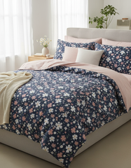 Floral Printed Double Bed Sheet - Navy Floral