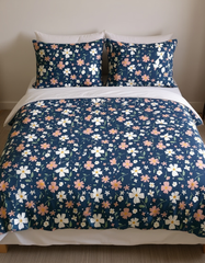 Floral Printed Double Bed Sheet - Navy Floral