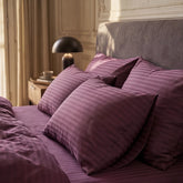 Satin Elegance Stripe Duvet Cover Set - Deep Plum