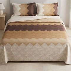 Espresso Beige Chevron - Printed Flat Sheet Set, Double Bed, 100% Cotton