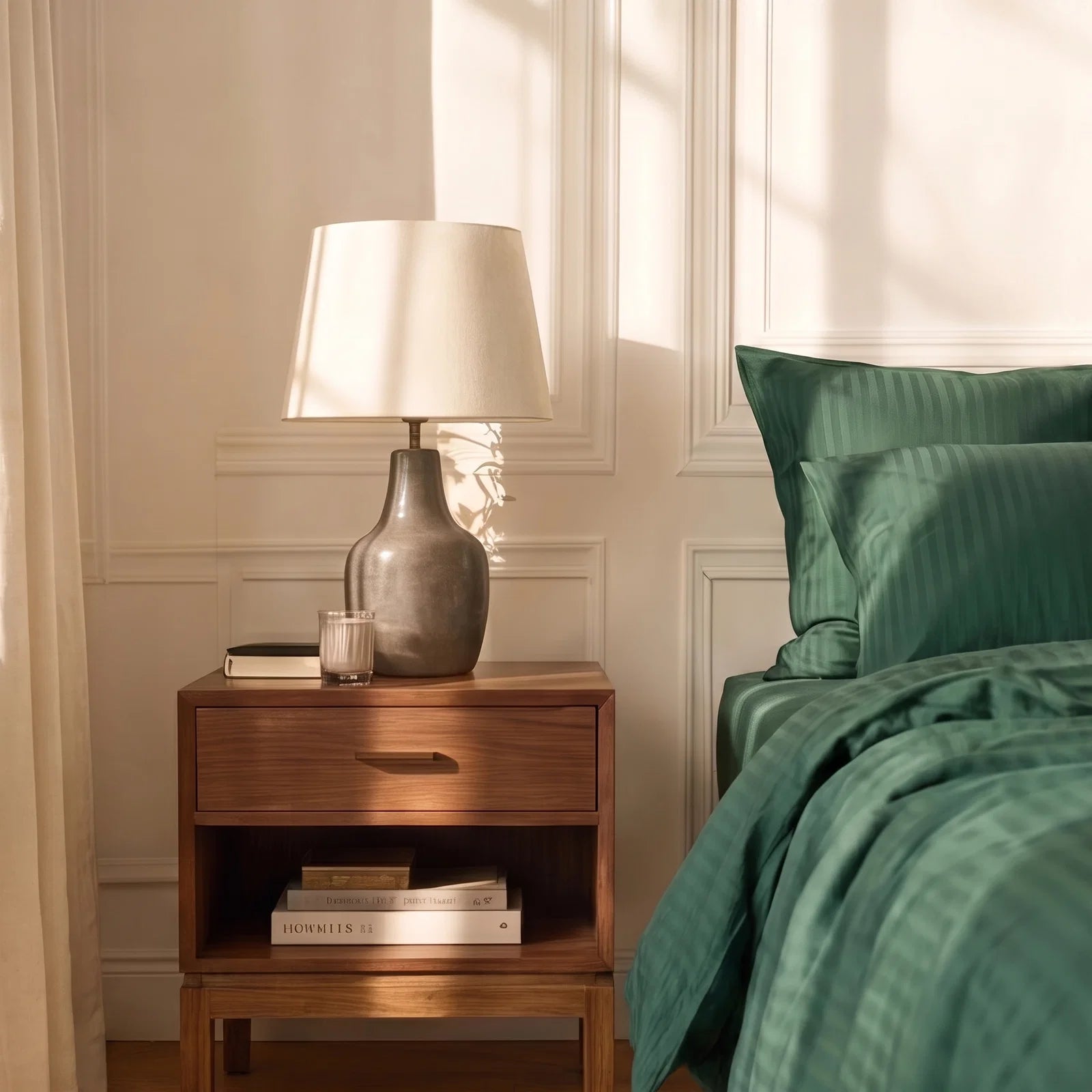 Satin Elegance Stripe Duvet Cover Set - Emerald Green