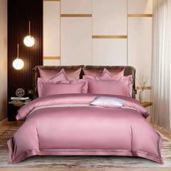 Embroidered Cotton Satin Duvet Set-Pink