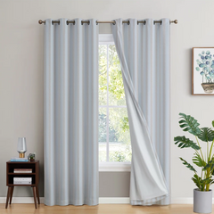 2Pc Waterproof Blackout Printed Curtains - Ticking Stripe Beige