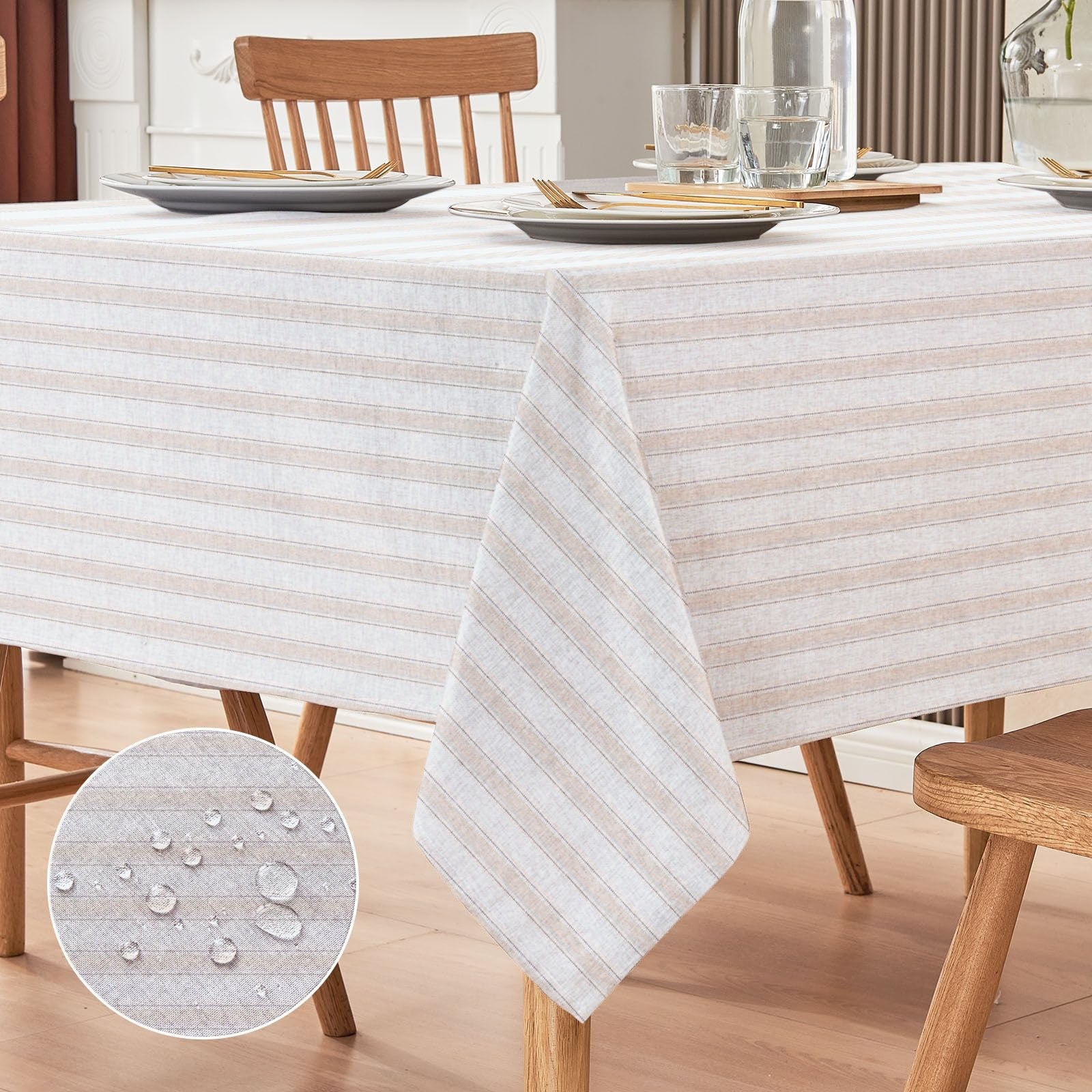 Waterproof Dinning Set - Ticking Stripe Beige