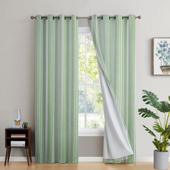 2Pc Waterproof Blackout Printed Curtains - Green Irregular Stripe