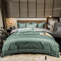 Embroidered Luxury Duvet Set-Sage Green With White Baratta Stitch