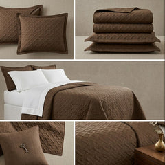 3-Piece Quilted Bedspread Set- Brown