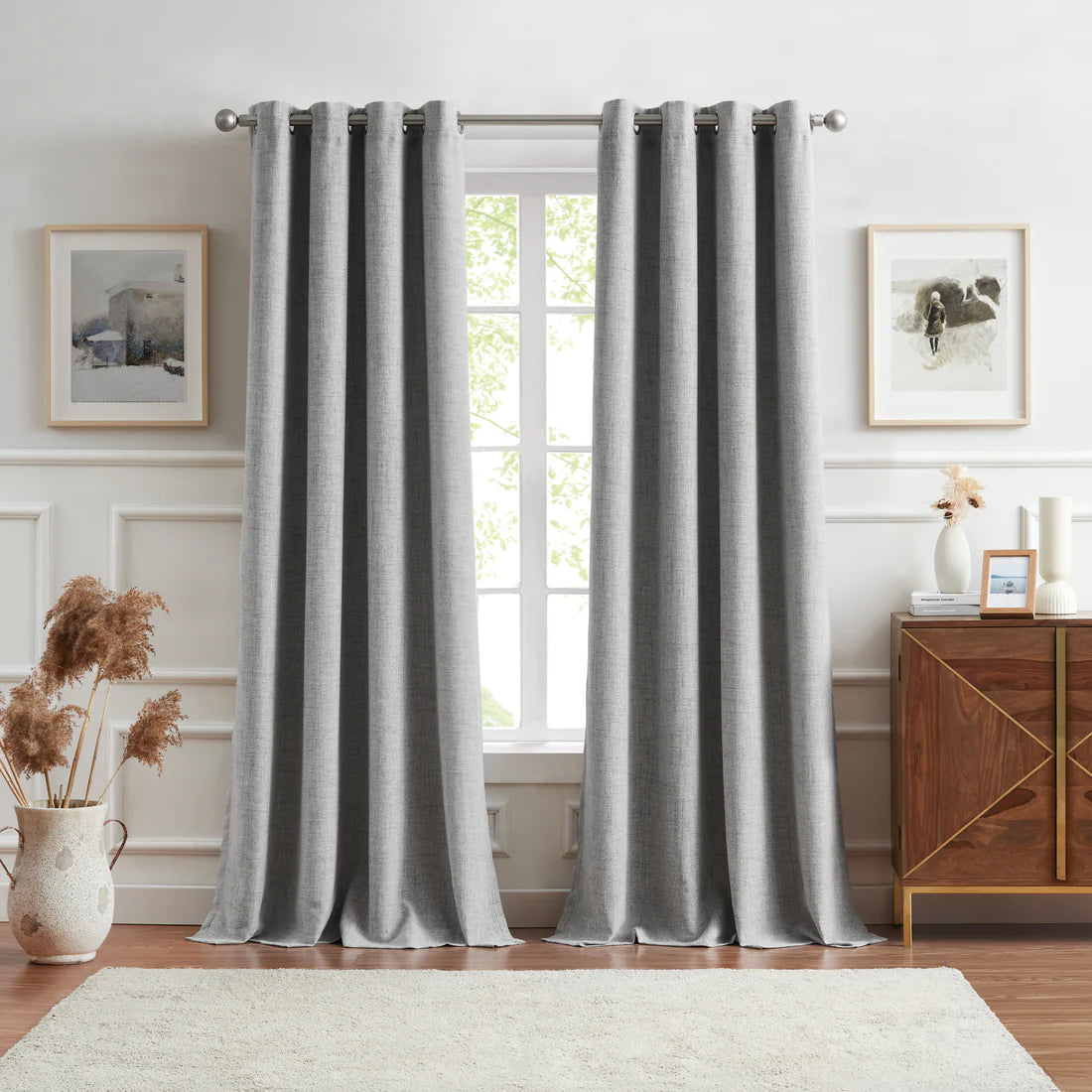 2Pc Grey Blackout  Eyelet Curtains – Dim Grey